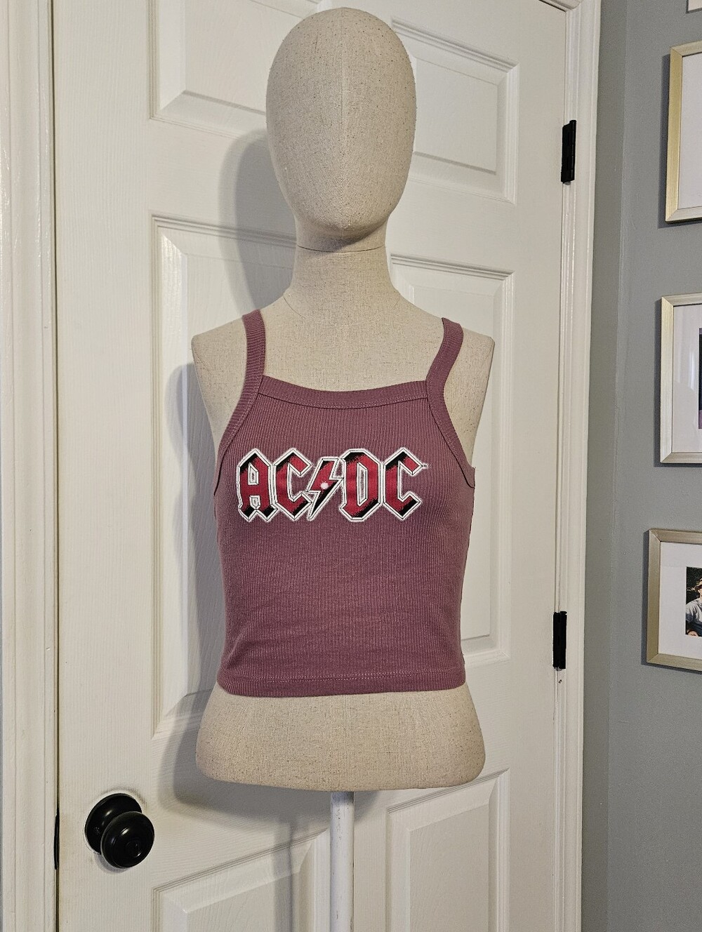 AC/DC Rose Mauve Ribbed Logo Crop Tank